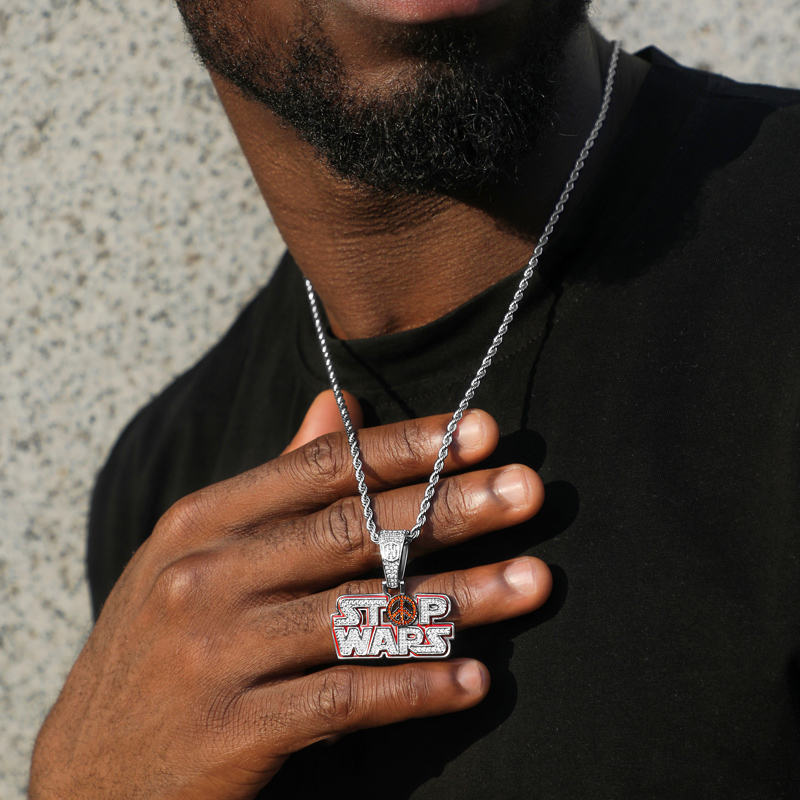 Iced Out Stop Wars Enamel Pendant Gold With Street Luxury Shine - Image 4