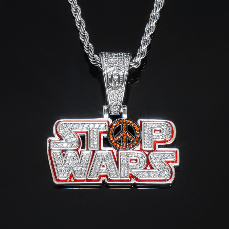 Iced Out Stop Wars Enamel Pendant Gold With Street Luxury Shine - Image 5