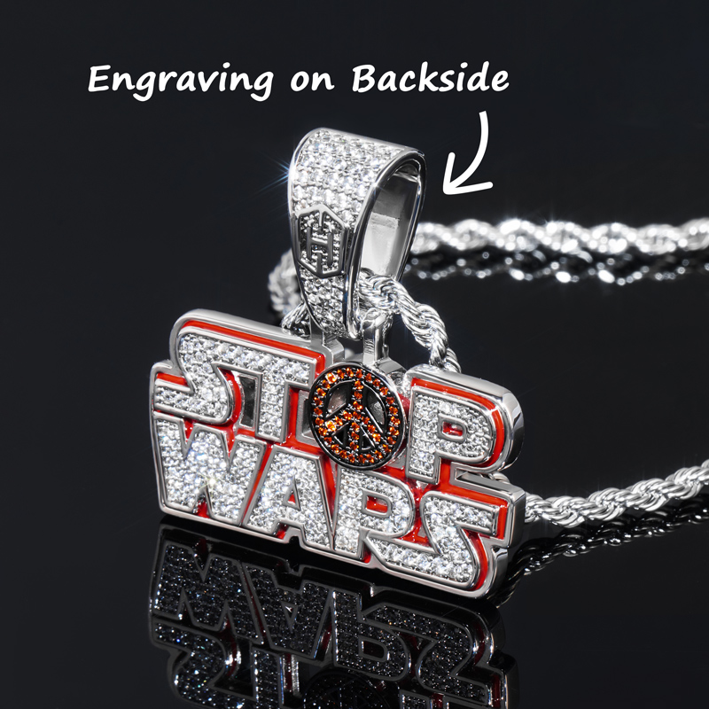 Iced Out Stop Wars Enamel Pendant Gold With Street Luxury Shine - Image 6