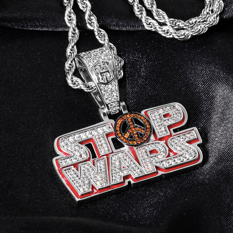 Iced Out Stop Wars Enamel Pendant Gold With Street Luxury Shine