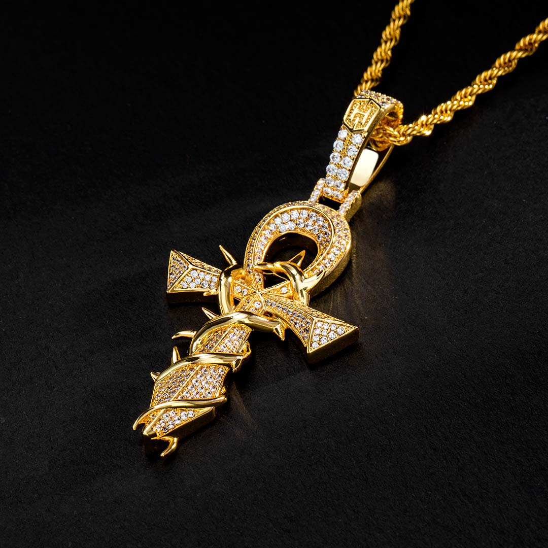 Iced Out Thorns Cross Pendant In Gold Gold Shine With Street Luxury - Image 4