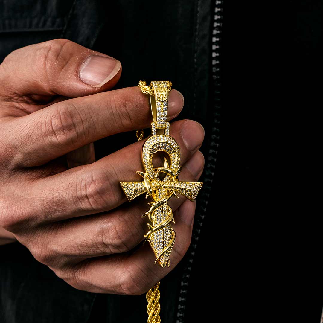 Iced Out Thorns Cross Pendant In Gold Gold Shine With Street Luxury - Image 5