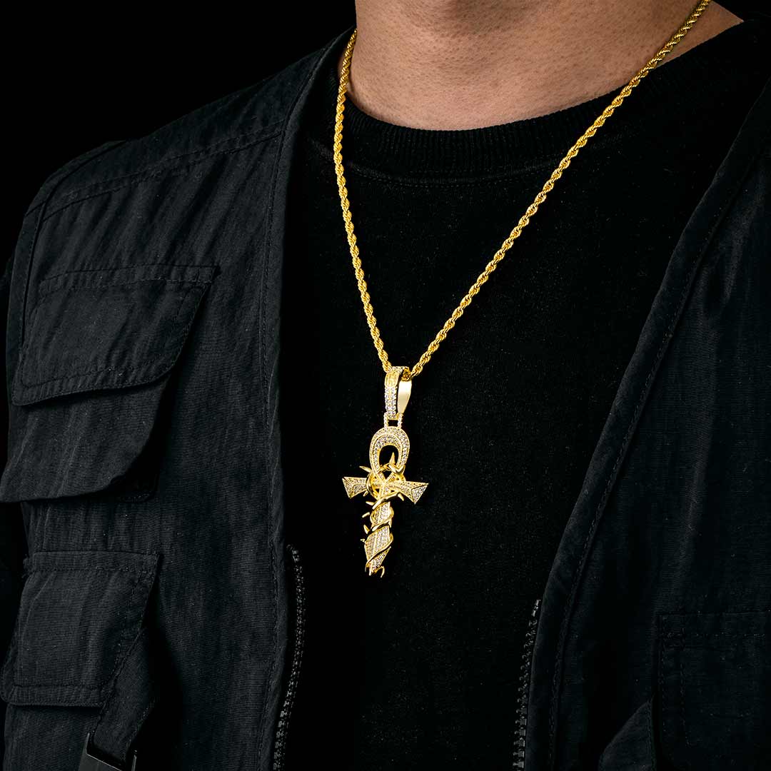 Iced Out Thorns Cross Pendant In Gold Gold Shine With Street Luxury - Image 6