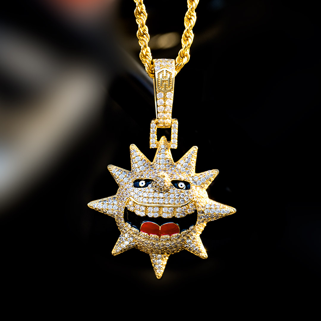 Iced Out Sun Face Pendant Gold With Street Luxury Shine