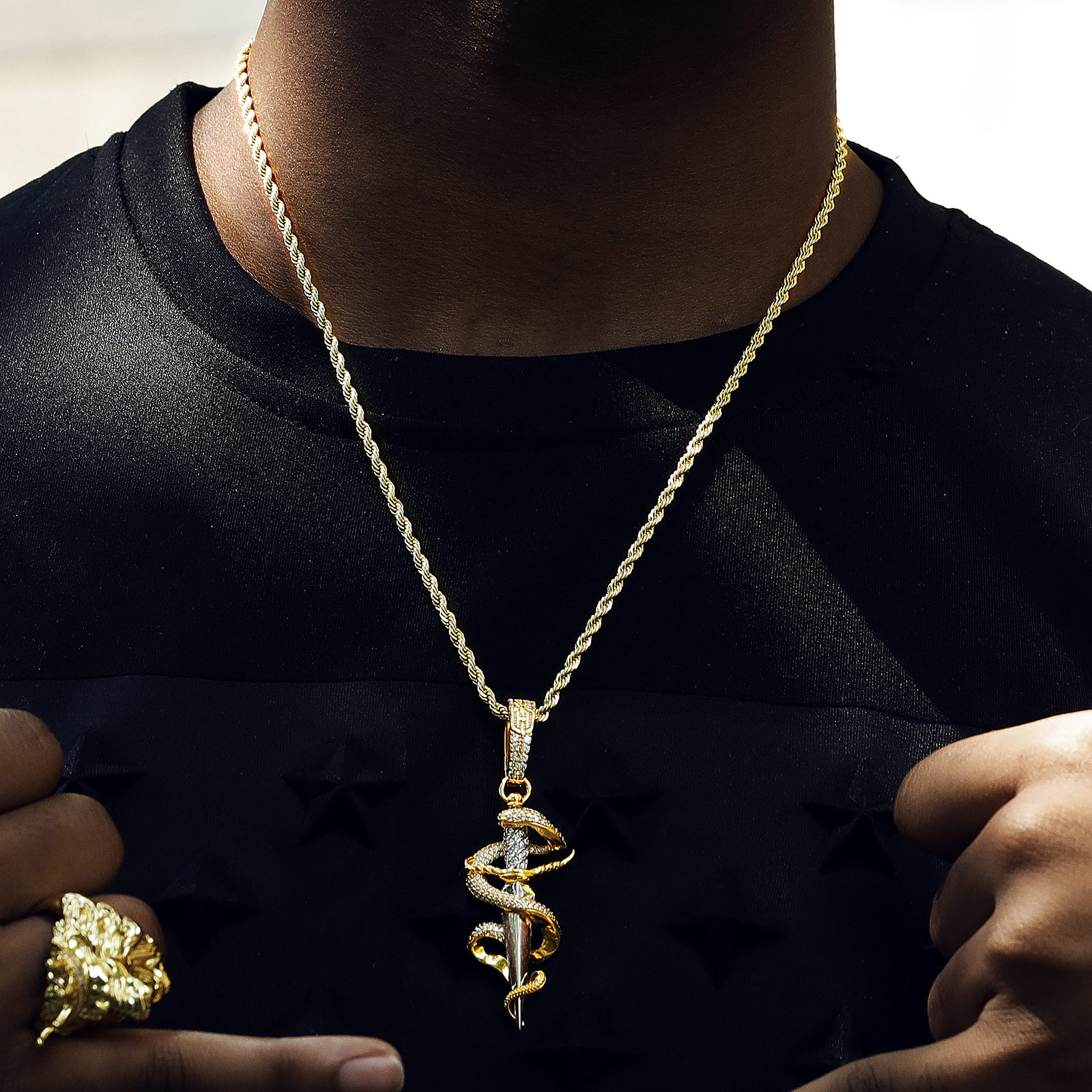 Iced Out Dagger And Snake Pendant Gold With Street Luxury Shine - Image 3