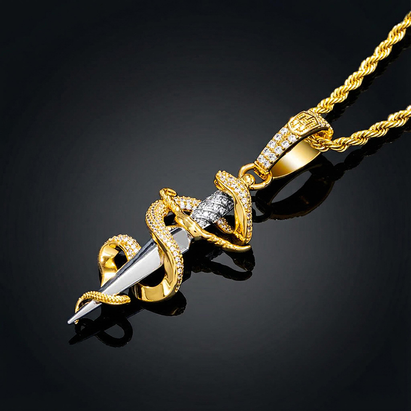 Iced Out Dagger And Snake Pendant Gold With Street Luxury Shine - Image 5
