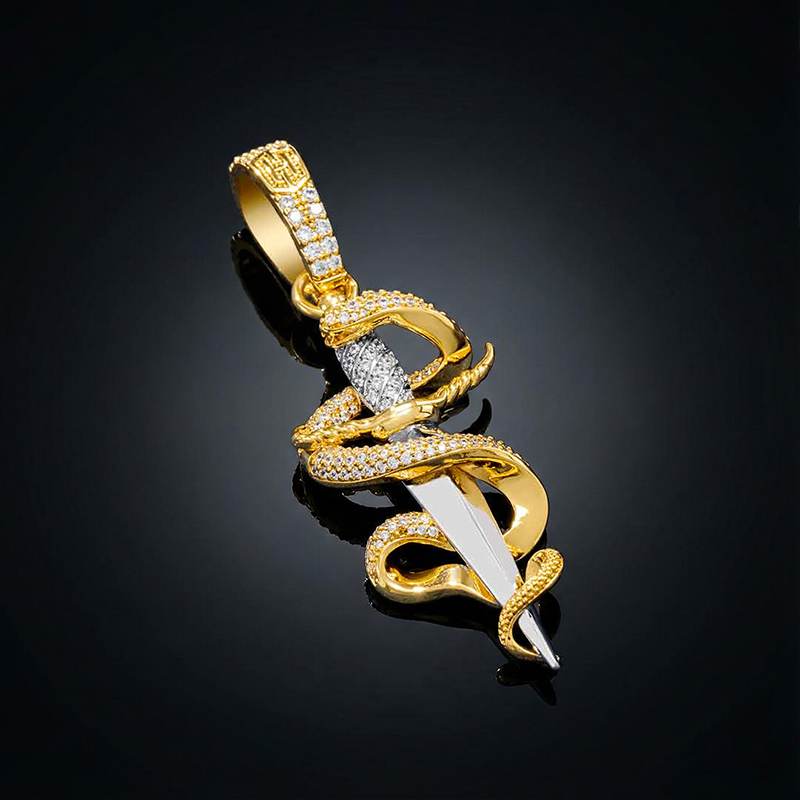 Iced Out Dagger And Snake Pendant Gold With Street Luxury Shine - Image 6
