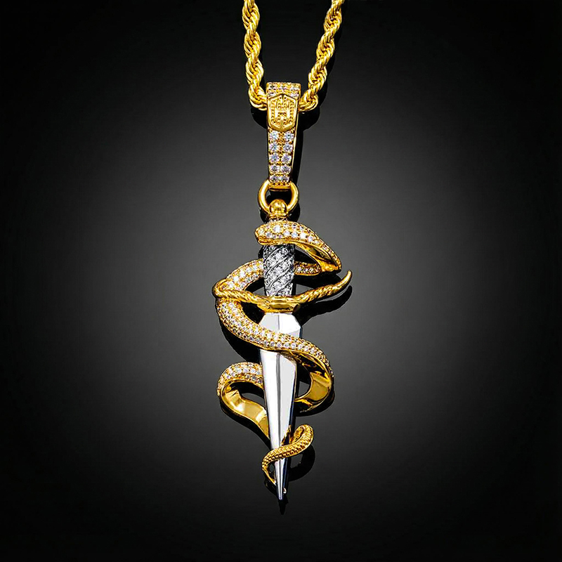 Iced Out Dagger And Snake Pendant Gold With Street Luxury Shine