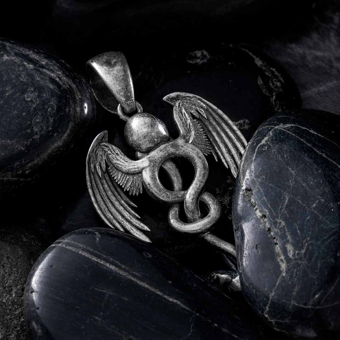 Stainless Steel Skull Snake Wings Pendant Silver With Street Luxury Shine - Image 5