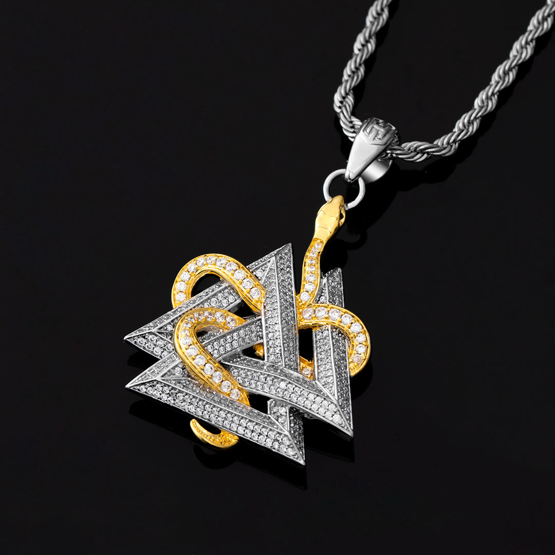 Iced Out Valknut And Snake Pendant Gold With Street Luxury Shine - Image 5