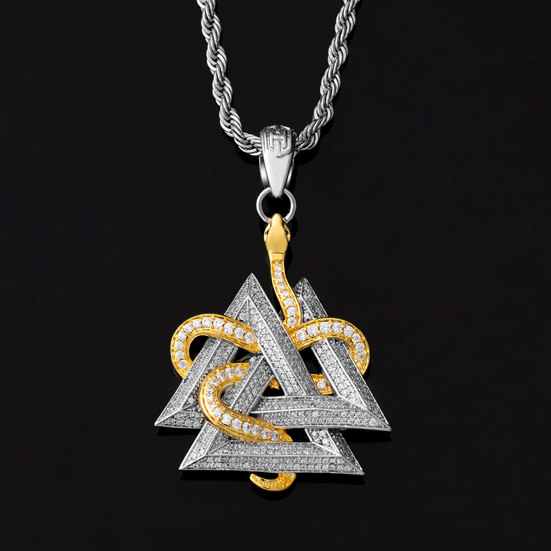 Iced Out Valknut And Snake Pendant Gold With Street Luxury Shine