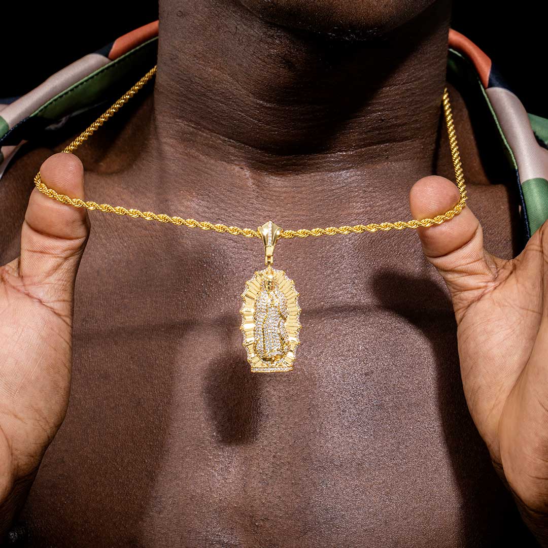 Iced Out Virgin Mary Pendant In Gold Gold Shine With Street Luxury - Image 3