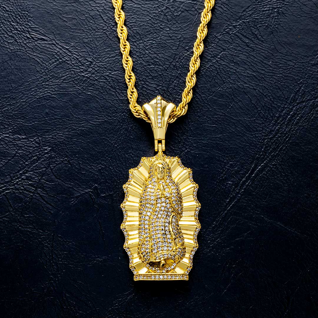 Iced Out Virgin Mary Pendant In Gold Gold Shine With Street Luxury - Image 4