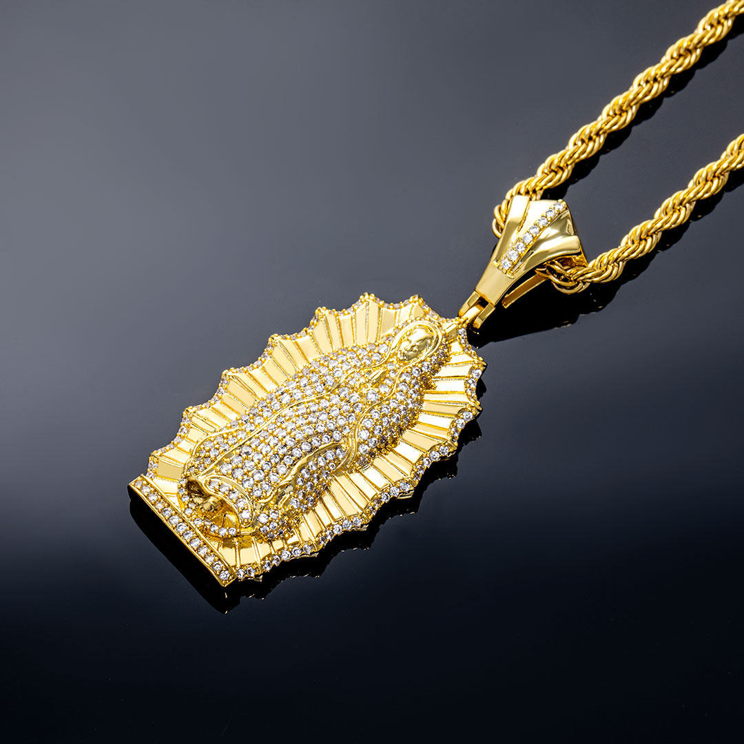 Iced Out Virgin Mary Pendant In Gold Gold Shine With Street Luxury - Image 5