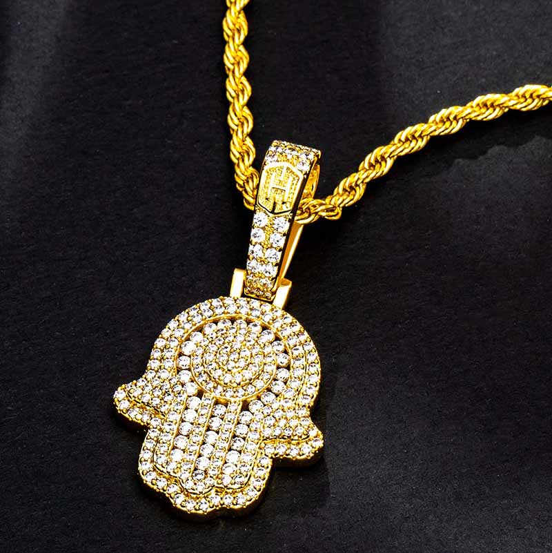 Iced Out Hamsa Hand Pendant Gold With Street Luxury Shine - Image 3