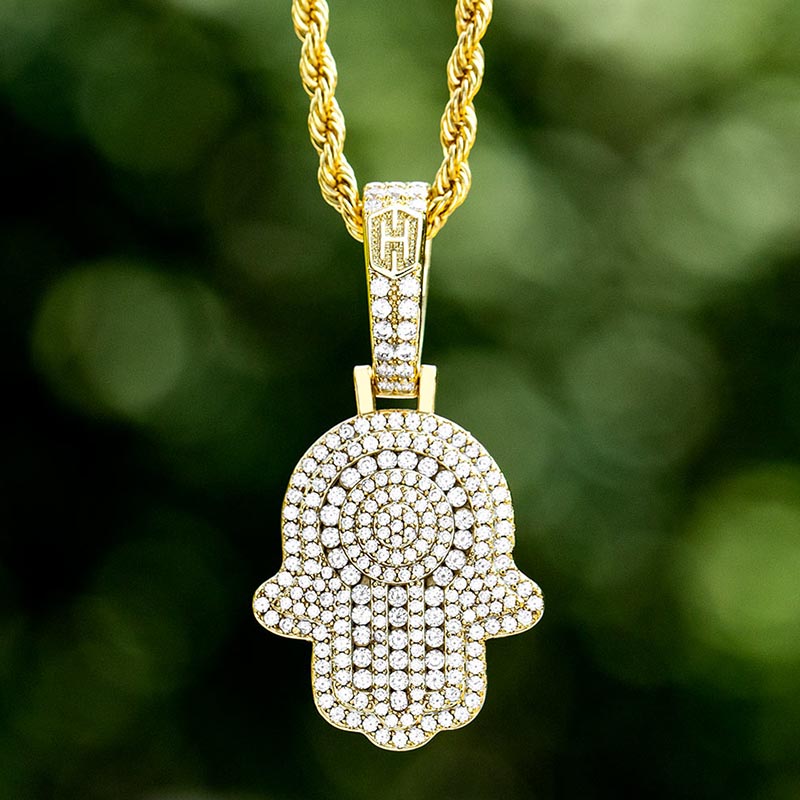 Iced Out Hamsa Hand Pendant Gold With Street Luxury Shine