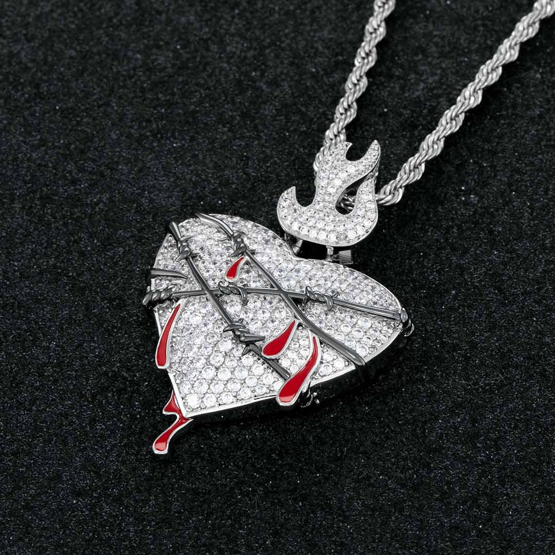 Iced Out Bleeding Heart Wrapped In Thorns Pendant With Street Luxury Shine - Image 3