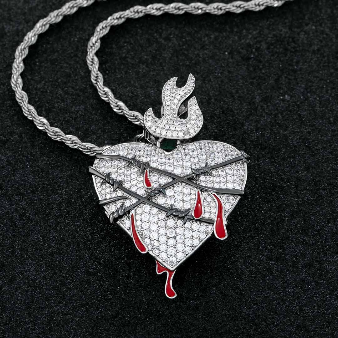 Iced Out Bleeding Heart Wrapped In Thorns Pendant With Street Luxury Shine
