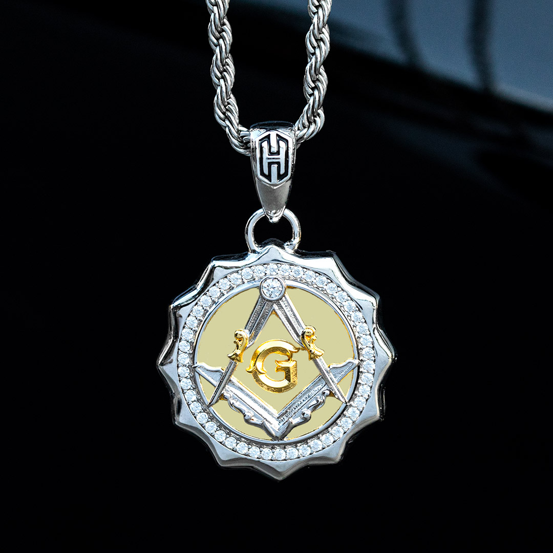 Iced Out Two-tone Masonic Pendant Moissanite With Street Luxury Shine