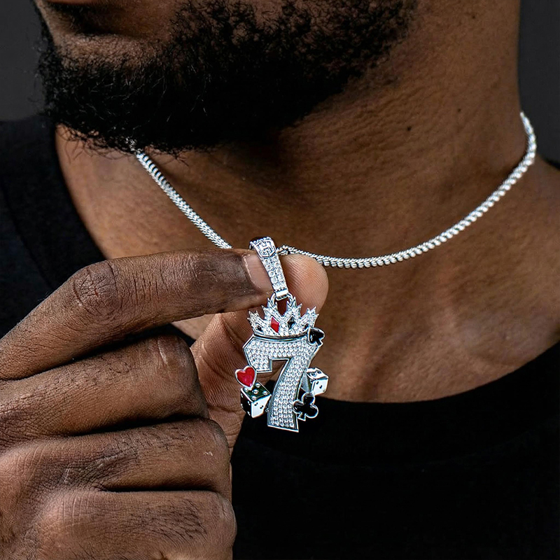 Crown 7 With Playing Card Suit And Dices Pendant With Street Luxury Shine - Image 3
