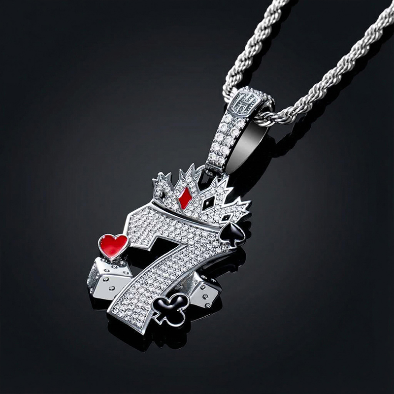 Crown 7 With Playing Card Suit And Dices Pendant With Street Luxury Shine - Image 5