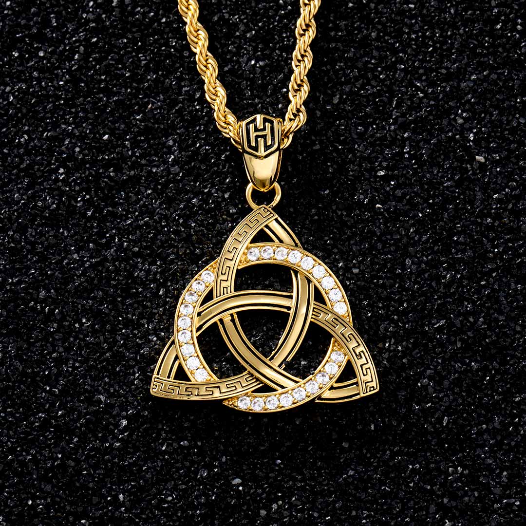 Iced Out Celtic Knot Pendant In Gold Gold Shine With Street Luxury