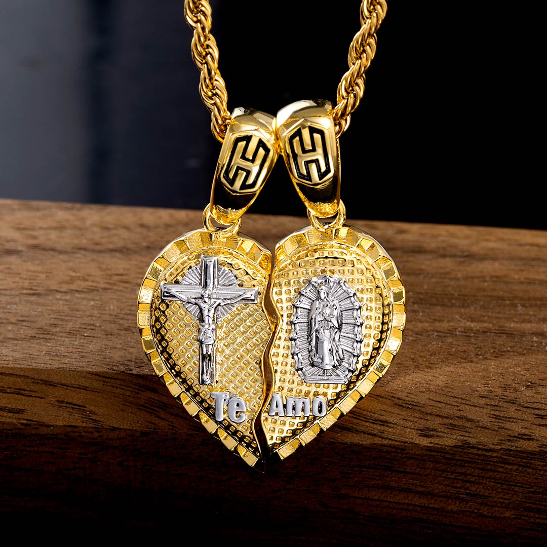 2pcs Te Amo Heart Pendant In Gold Gold With Bold Statement Appeal