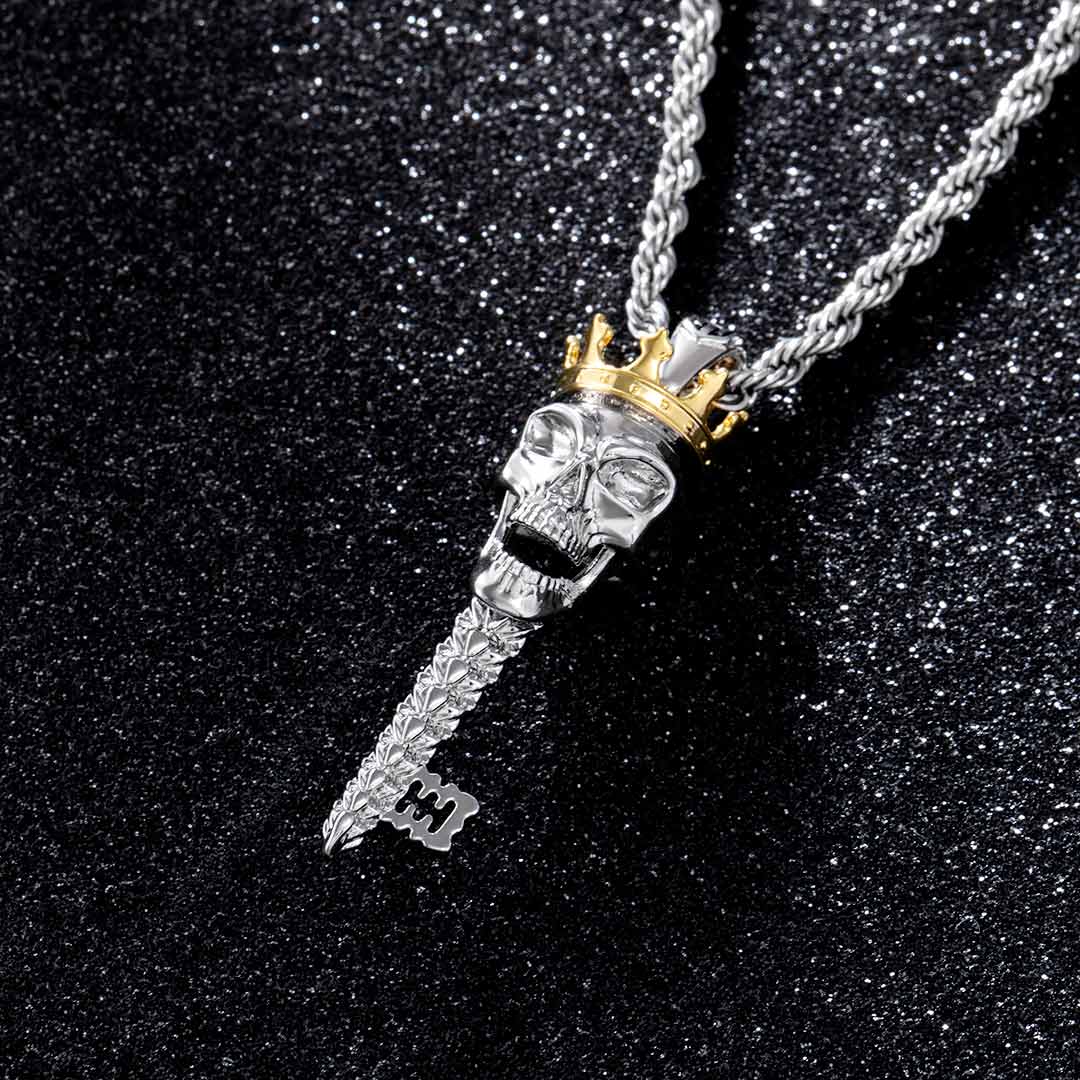 Two-tone Crown Skull Key Pendant Bold Statement Style With Street Luxury