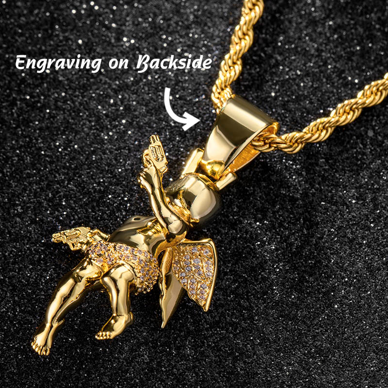 Iced Out Skull Angel With Shooting Machinery Pendant Gold - Image 5