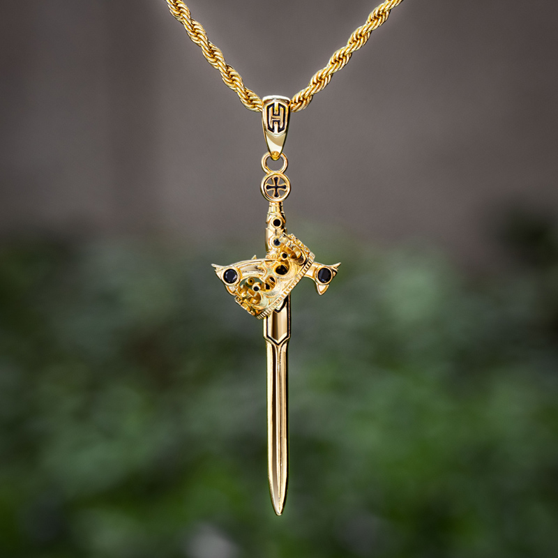 Iced Out Crown Sword Pendant Silver Premium Look Without Heavy Price