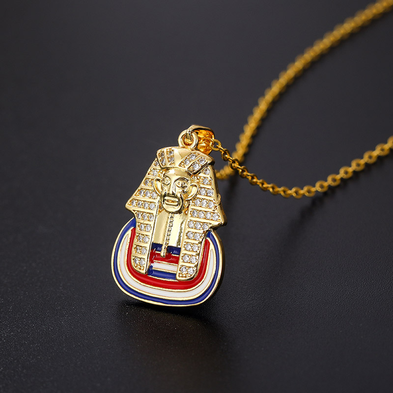 18k Gold Egyptian Pharaoh Pendant Necklace With Street Luxury Shine