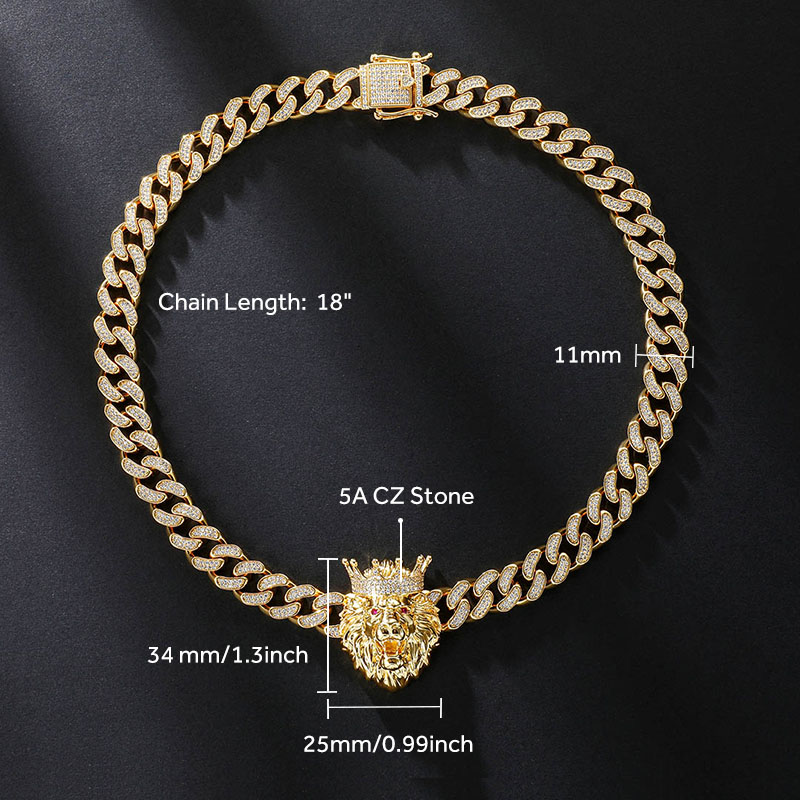 Iced Out Handset King Crown Lion Cuban Necklace In Gold Pendant - Image 5