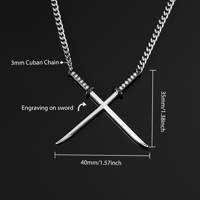 Crossed Katana Sword Necklace Bold Statement Style With Street Luxury - Image 4