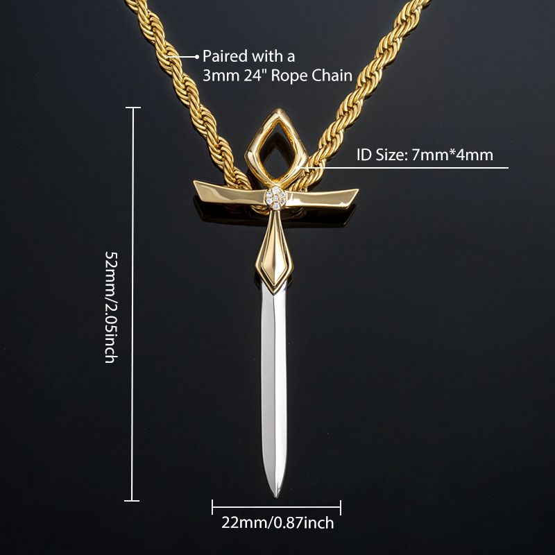 Iced Out Two-tone Ankh Sword Pendant Gold With Street Luxury Shine - Image 4