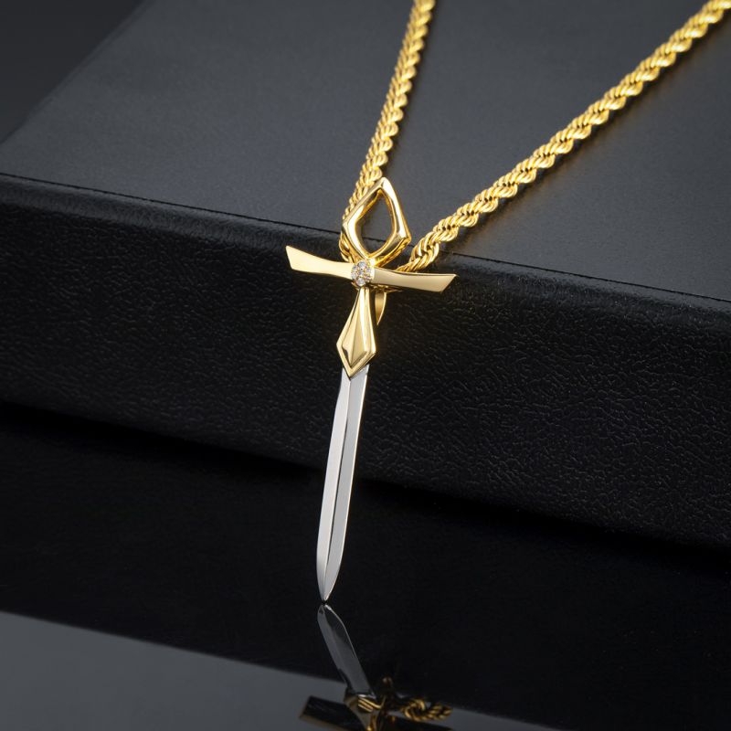 Iced Out Two-tone Ankh Sword Pendant Gold With Street Luxury Shine - Image 5