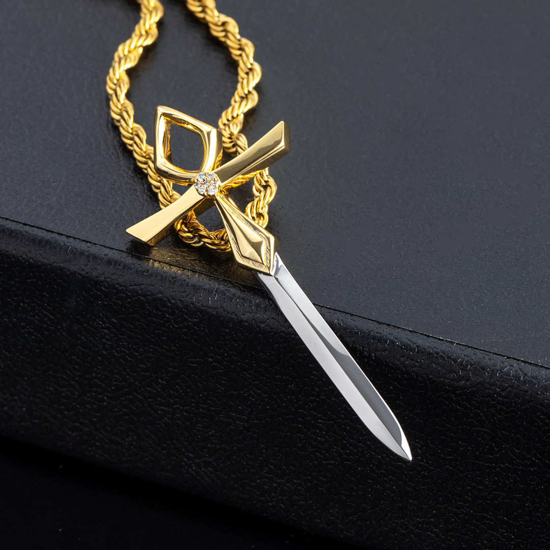 Iced Out Two-tone Ankh Sword Pendant Gold With Street Luxury Shine