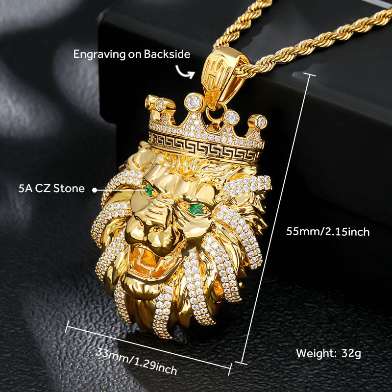 Iced Out Crown Lion Head Pendant Gold With Street Luxury Shine - Image 3