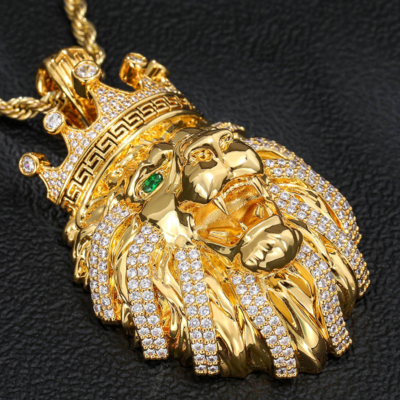 Iced Out Crown Lion Head Pendant Gold With Street Luxury Shine - Image 5