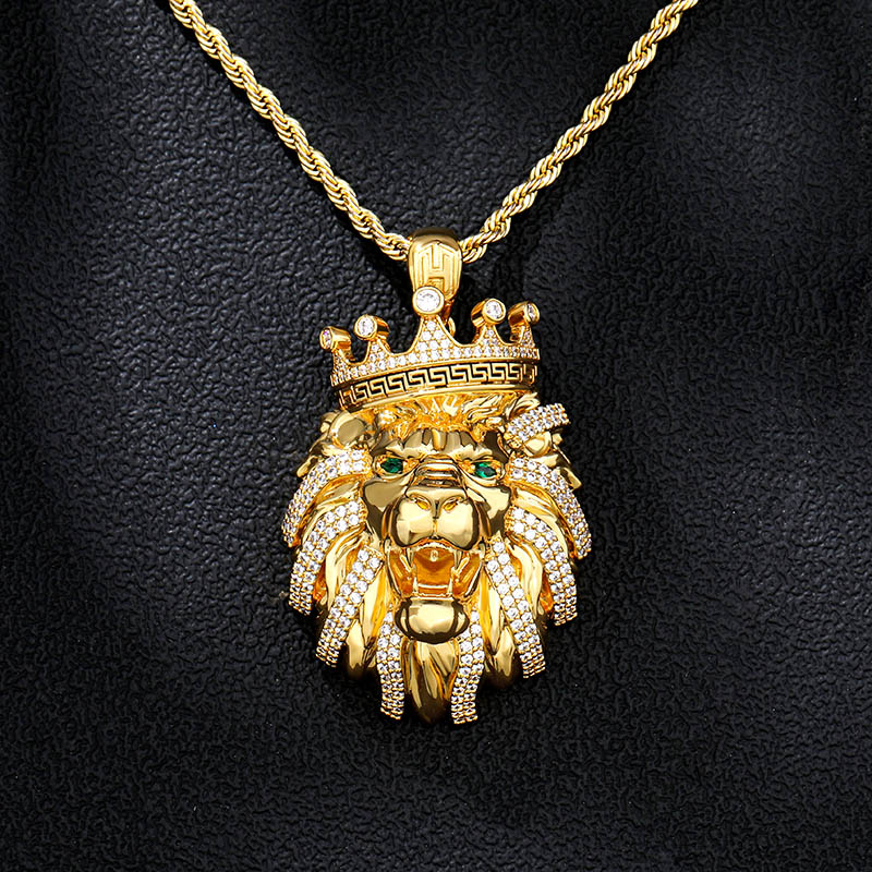 Iced Out Crown Lion Head Pendant Gold With Street Luxury Shine