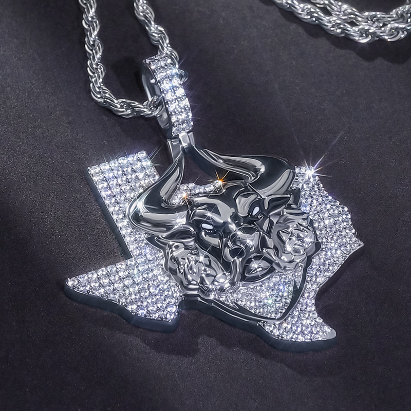 Iced Out Texas Angry Bull Pendant In White Gold With Street Luxury Shine - Image 5