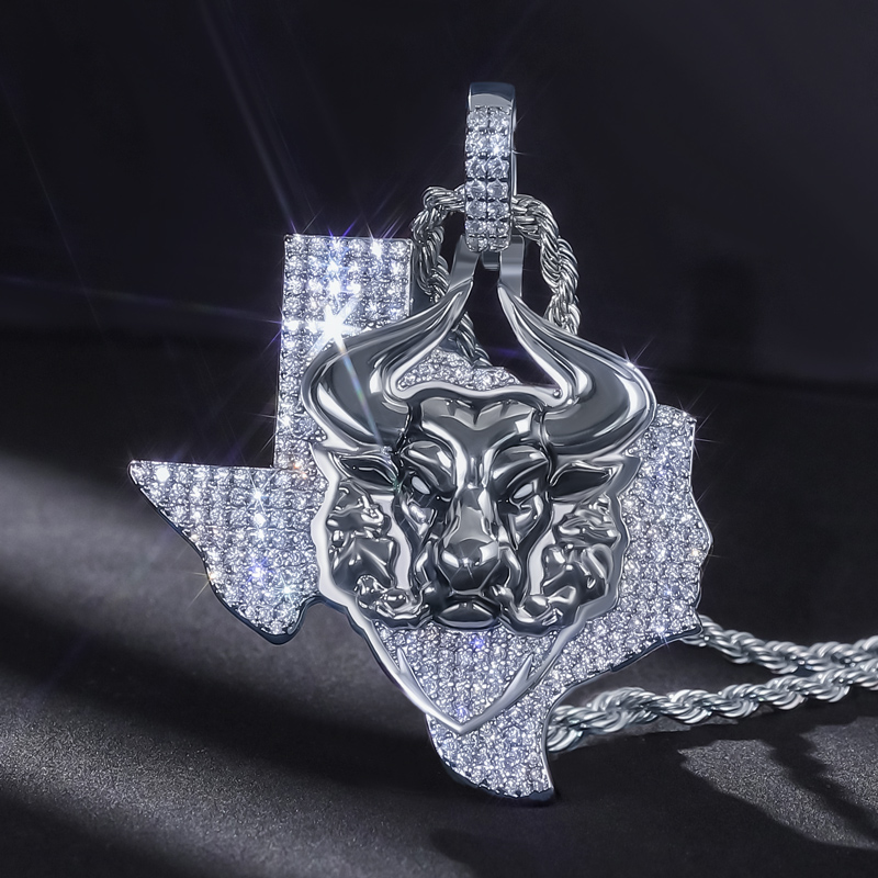 Iced Out Texas Angry Bull Pendant In White Gold With Street Luxury Shine - Image 6