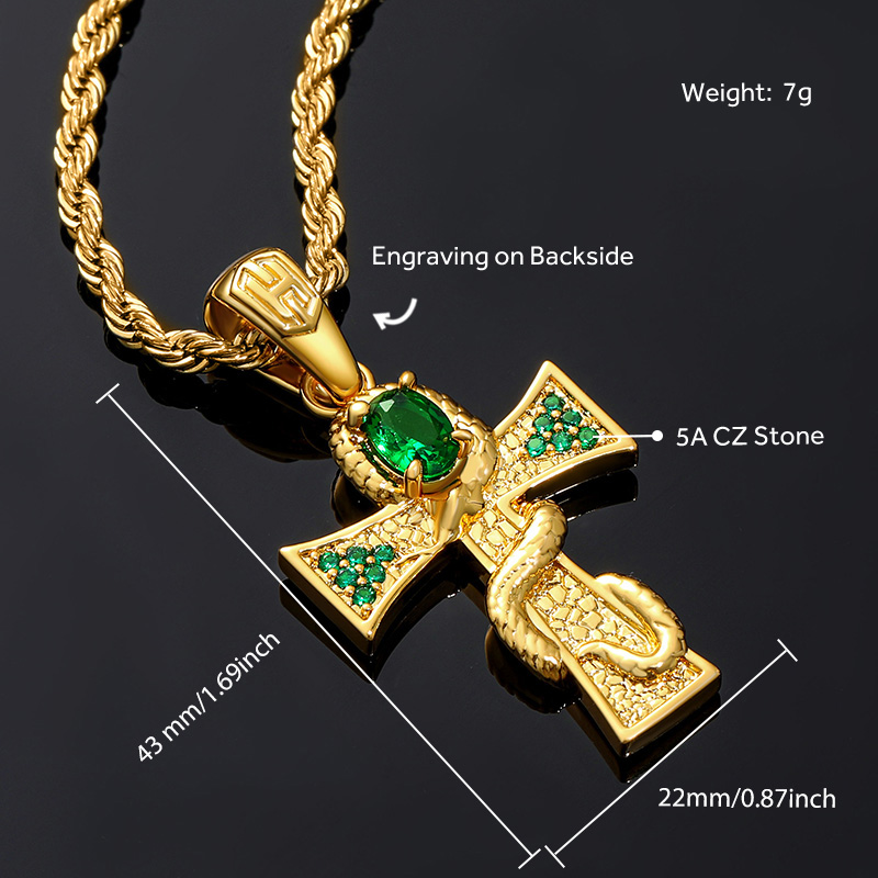 Oval-cut Emerald Cross Snake Pendant Gold With Street Luxury Shine - Image 5