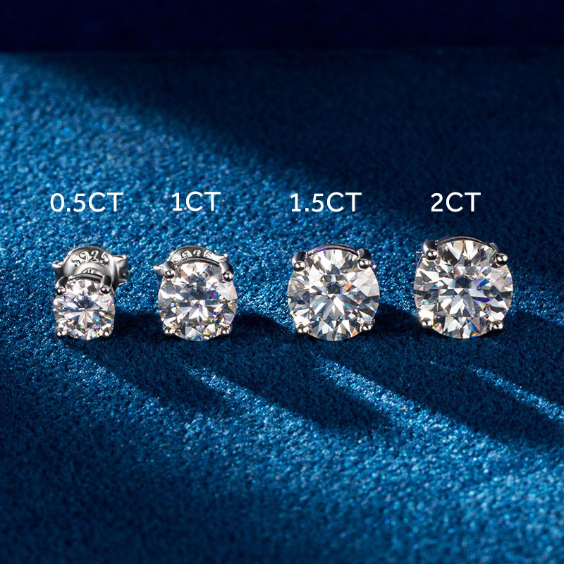 0.5ct/1ct/1.5ct/2ct/3ct/4ct Moissanite Brilliant Round Cut Stud Earrings In