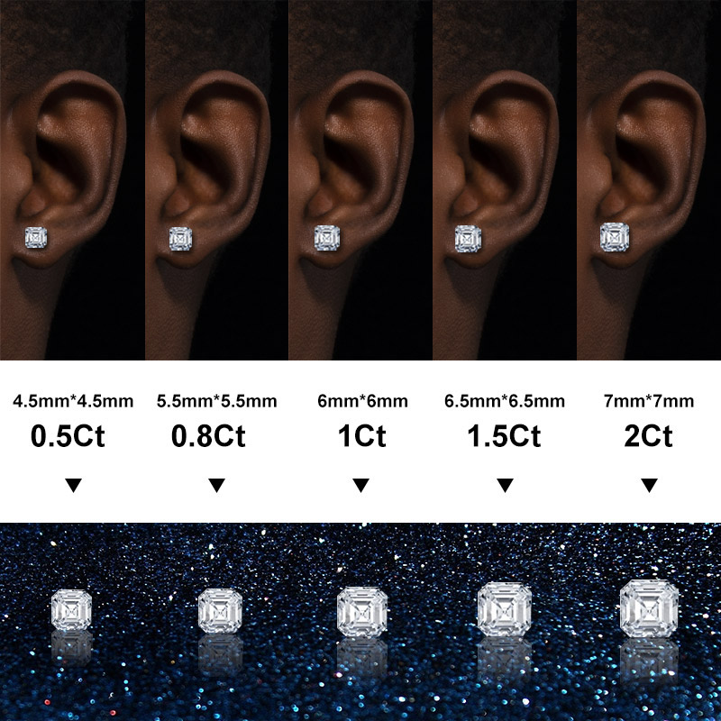 Bold 0.5ct/1ct/1.5ct Moissanite Asscher Cut Stud Earrings In S925 Silver - Image 4