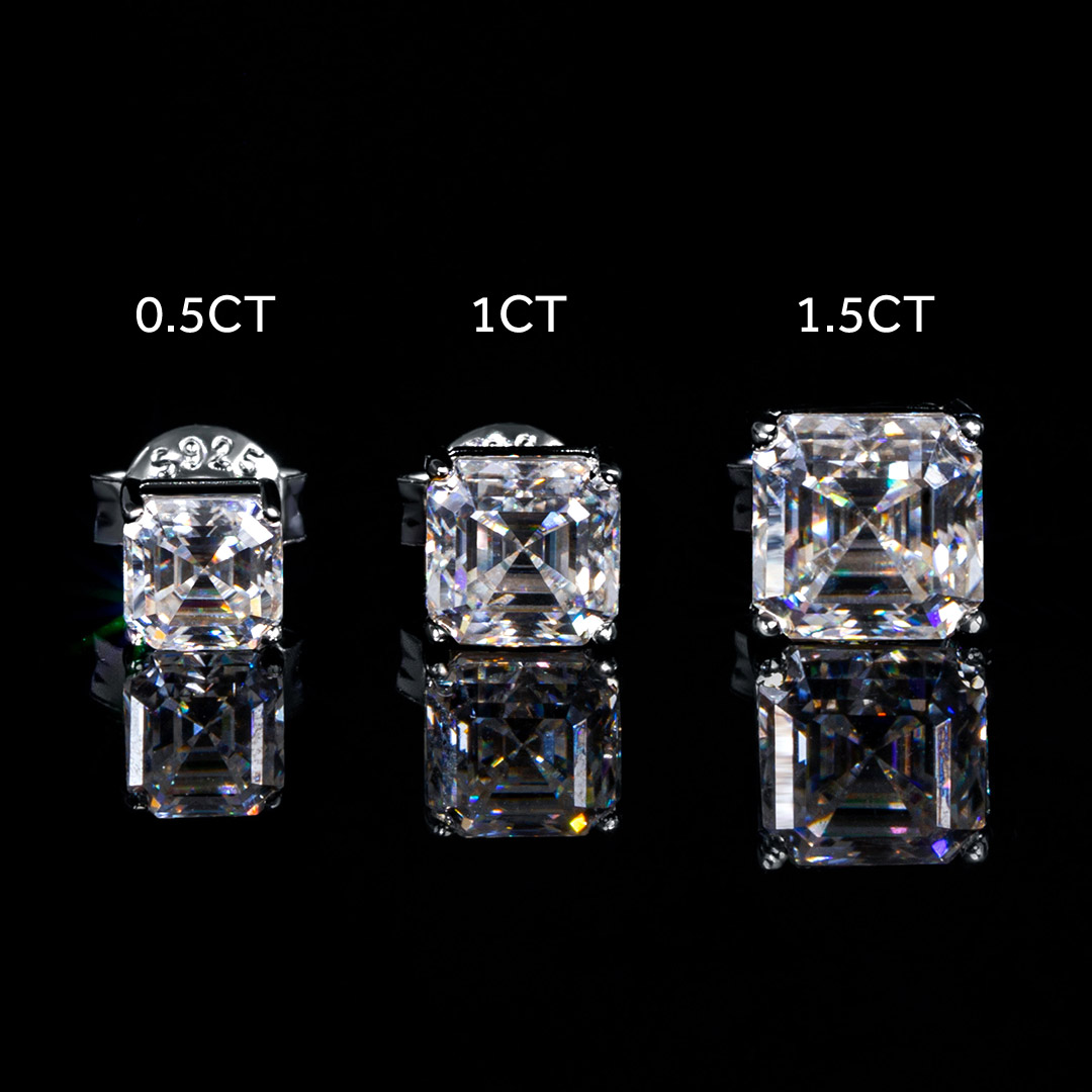 Bold 0.5ct/1ct/1.5ct Moissanite Asscher Cut Stud Earrings In S925 Silver