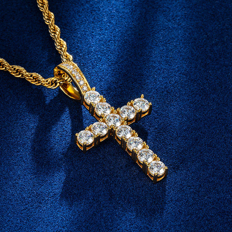 S925 Sterling Silver Moissanite Cross Pendant In 18k Gold Plated Iced Out - Image 4