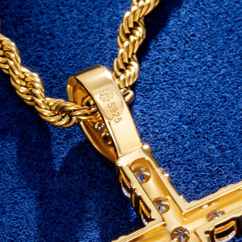 S925 Sterling Silver Moissanite Cross Pendant In 18k Gold Plated Iced Out - Image 6