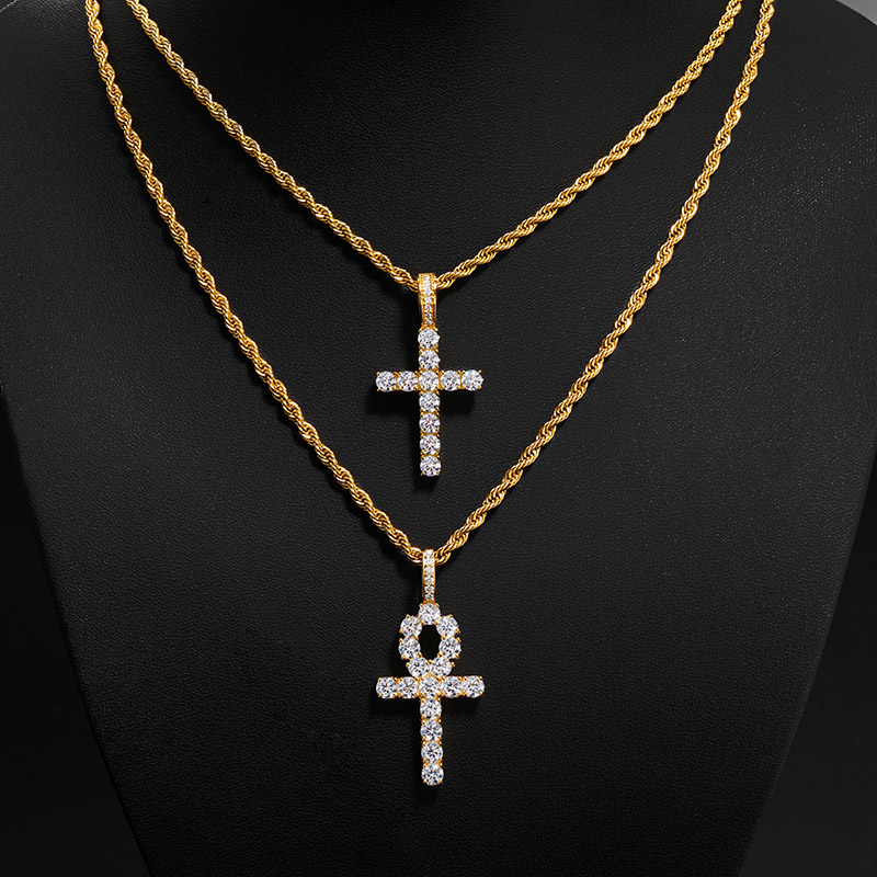 S925 Sterling Silver Moissanite Ankh Pendant In 18k Gold Plated Iced Out - Image 7