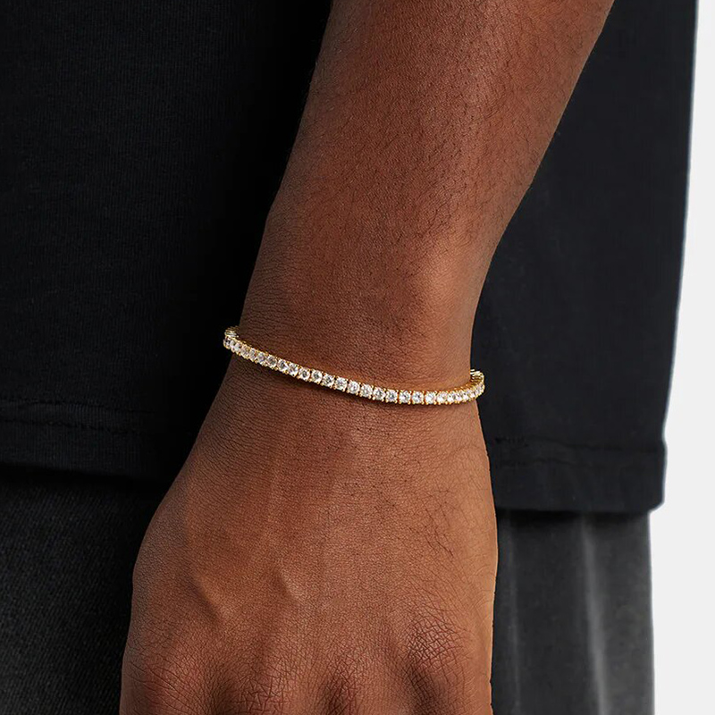 S925 Silver Moissanite 3mm Tennis Bracelet In 18k Gold Plated Iced Out - Image 4