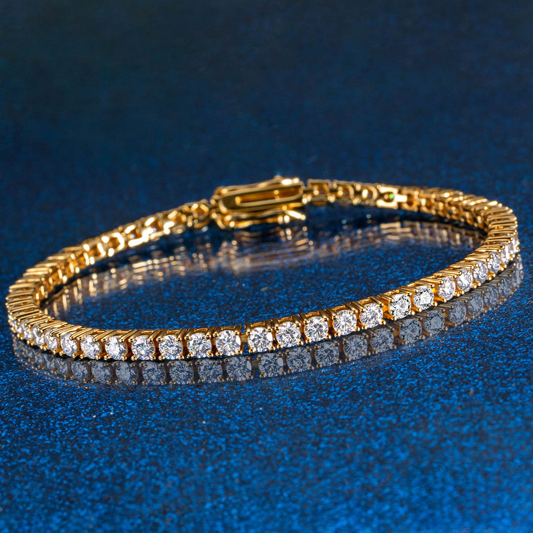 S925 Silver Moissanite 3mm Tennis Bracelet In 18k Gold Plated Iced Out